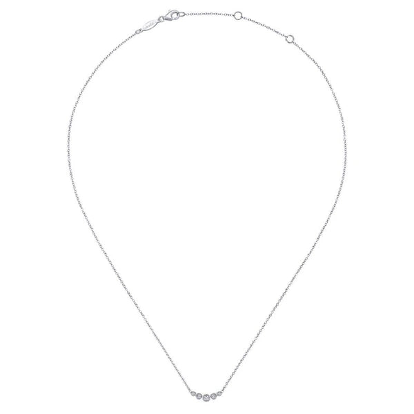 14K White Gold Curved Diamond Bar Necklace