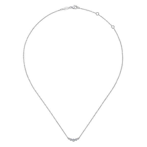 14K White Gold Curved Diamond Bar Necklace