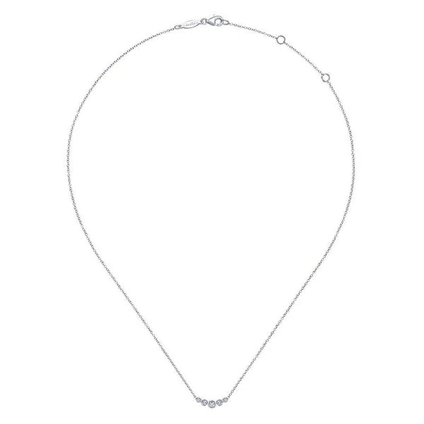 14K White Gold Curved Diamond Bar Necklace