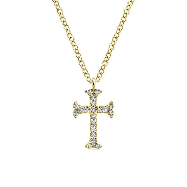 14k Yellow Gold Diamond Cross Necklace