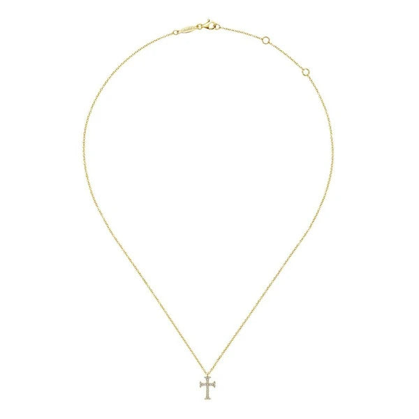 14k Yellow Gold Diamond Cross Necklace