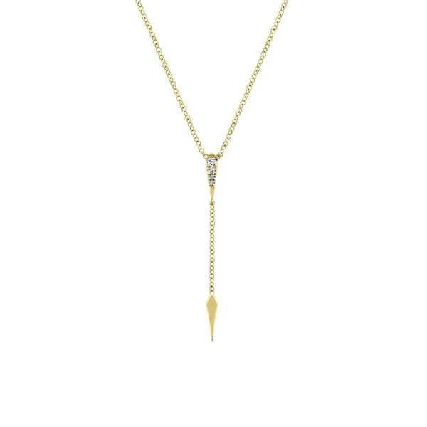 14K Yellow Gold Diamond Spike Y Knot Pendant Necklace