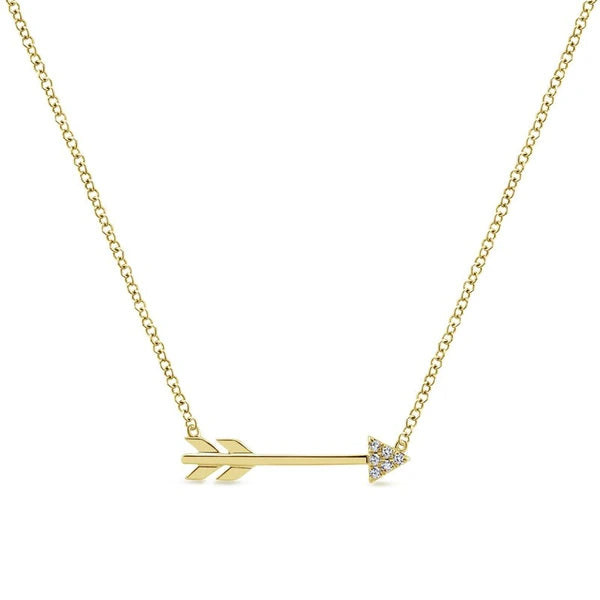 14k Yellow Gold Diamond Arrow Fashion Necklace