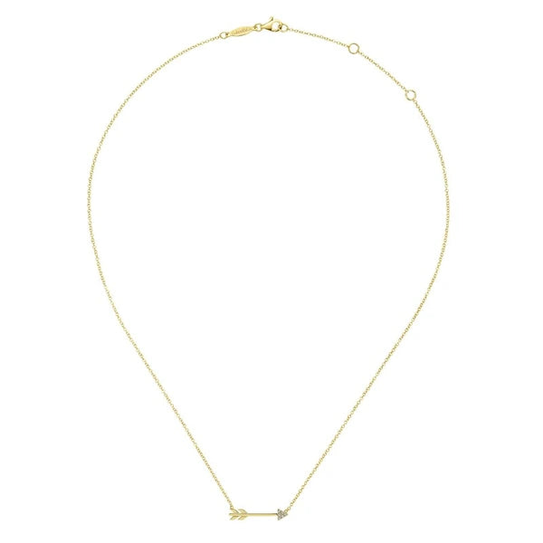 14k Yellow Gold Diamond Arrow Fashion Necklace