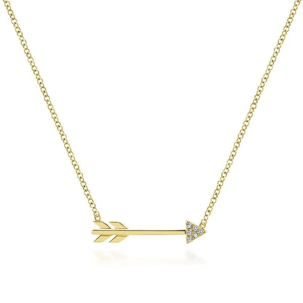 14k Yellow Gold Diamond Arrow Fashion Necklace