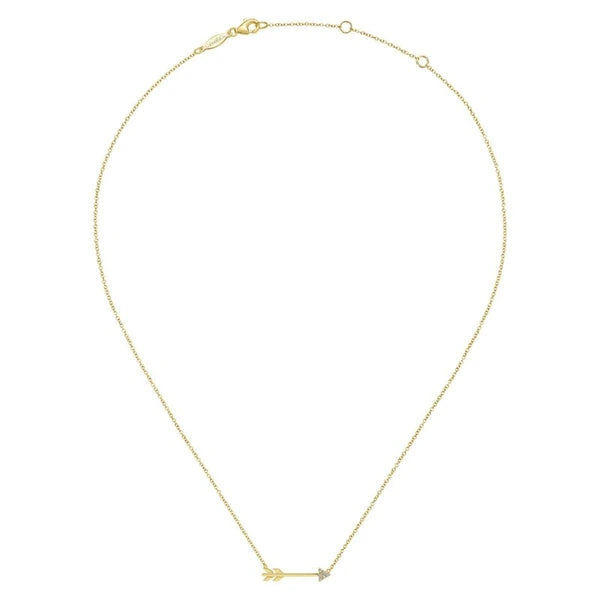 14k Yellow Gold Diamond Arrow Fashion Necklace