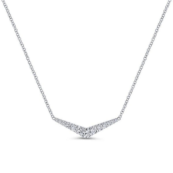 14K White Gold Curved Diamond Bar Necklace