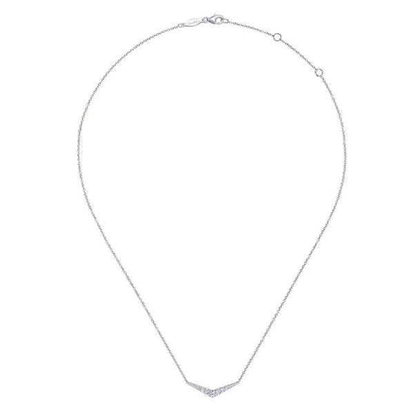 14K White Gold Curved Diamond Bar Necklace