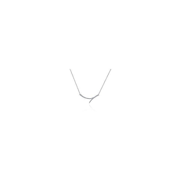 14K White Gold Curved Bypass Bar Necklace with Diamonds
