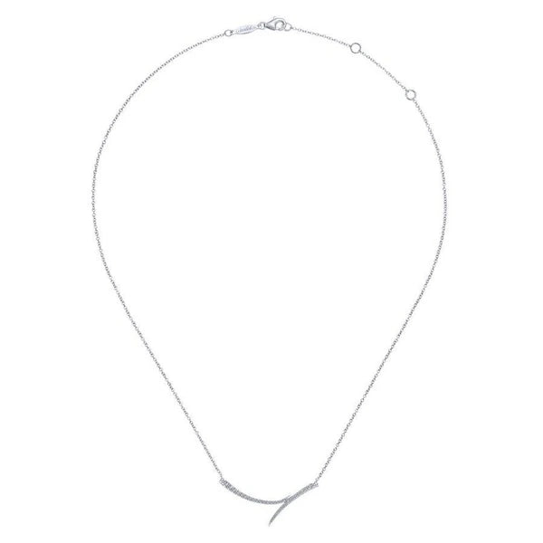 14K White Gold Curved Bypass Bar Necklace with Diamonds