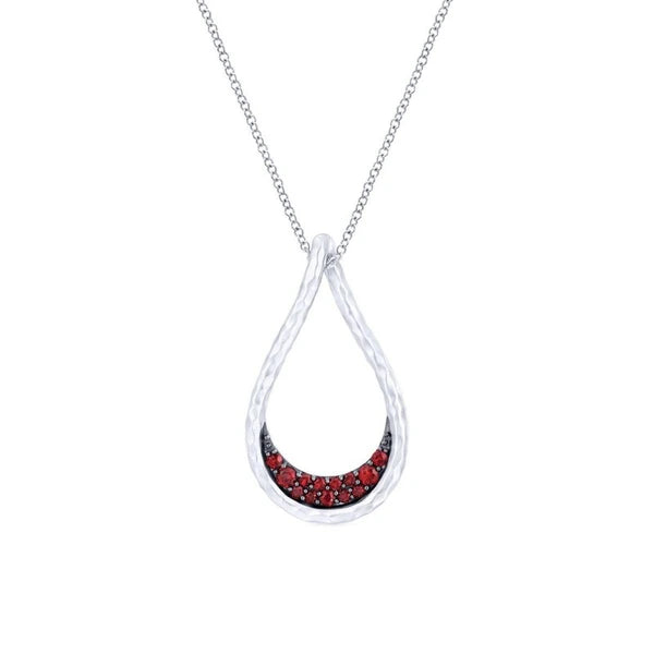 925 Sterling Silver Garnet Lined Pear Shaped Pendant Necklace