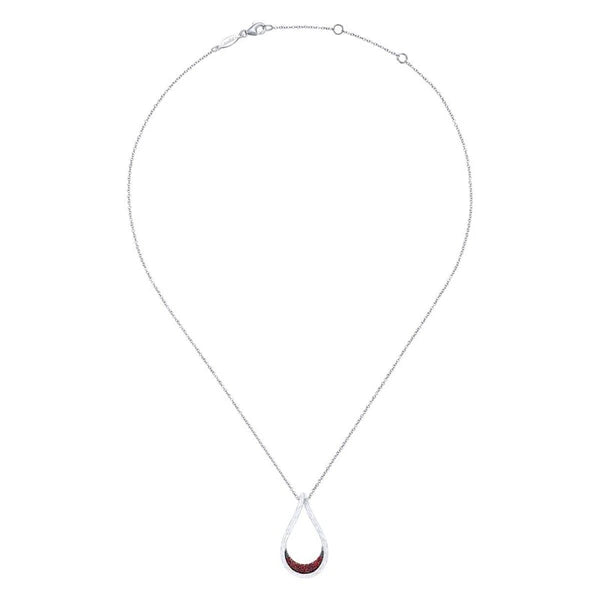 925 Sterling Silver Garnet Lined Pear Shaped Pendant Necklace