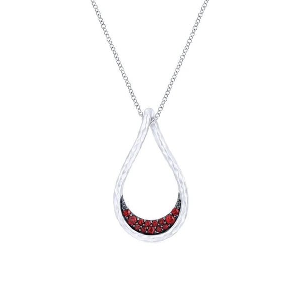 925 Sterling Silver Garnet Lined Pear Shaped Pendant Necklace