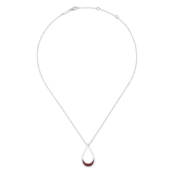 925 Sterling Silver Garnet Lined Pear Shaped Pendant Necklace