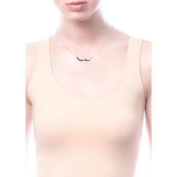 925 Sterling Silver Black Spinel Curving Bar Necklace