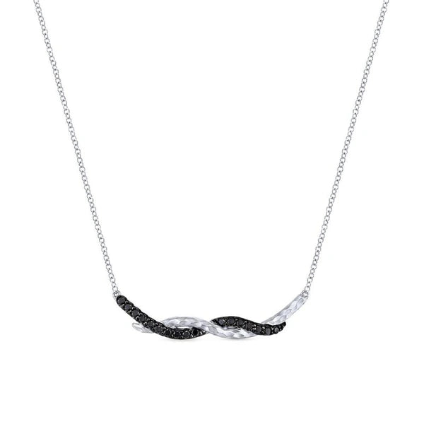 925 Sterling Silver Black Spinel Curving Bar Necklace