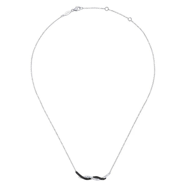 925 Sterling Silver Black Spinel Curving Bar Necklace