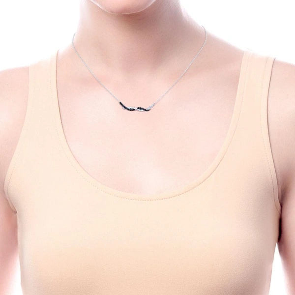 925 Sterling Silver Black Spinel Curving Bar Necklace