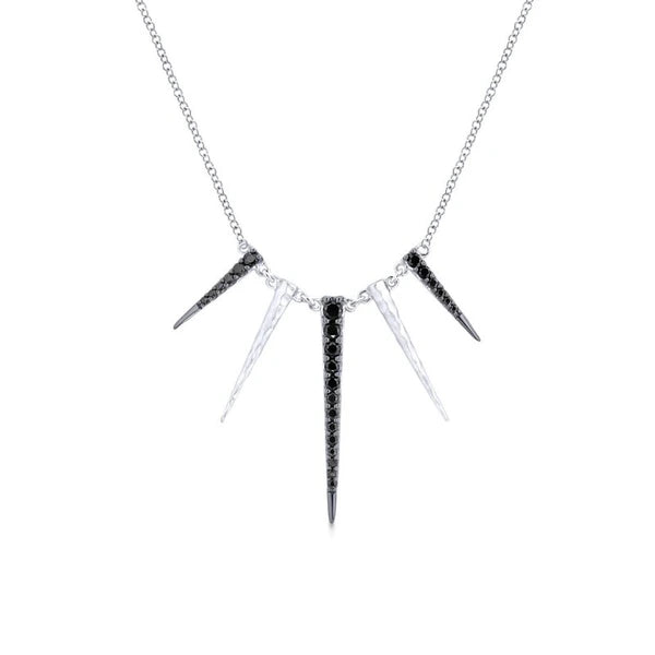 925 Sterling Silver Black Spinel Spike Fashion Necklace