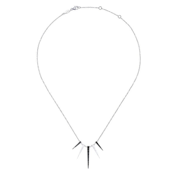 925 Sterling Silver Black Spinel Spike Fashion Necklace