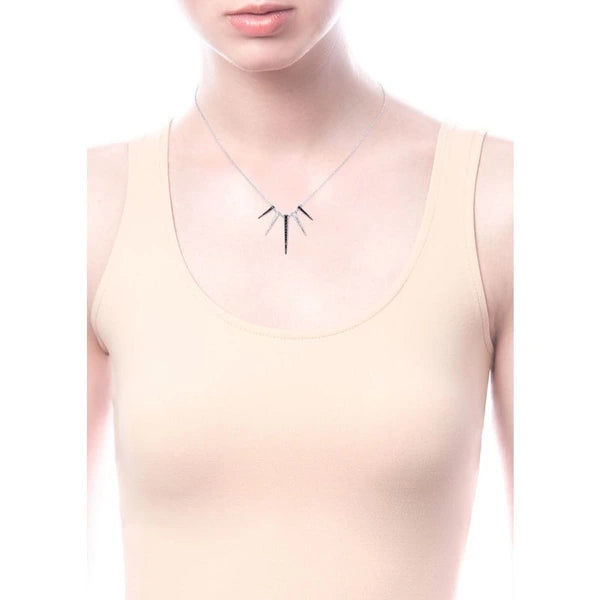 925 Sterling Silver Black Spinel Spike Fashion Necklace