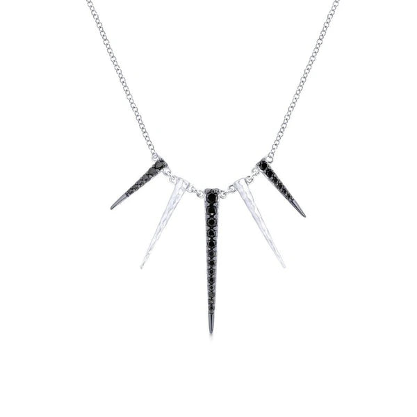 925 Sterling Silver Black Spinel Spike Fashion Necklace