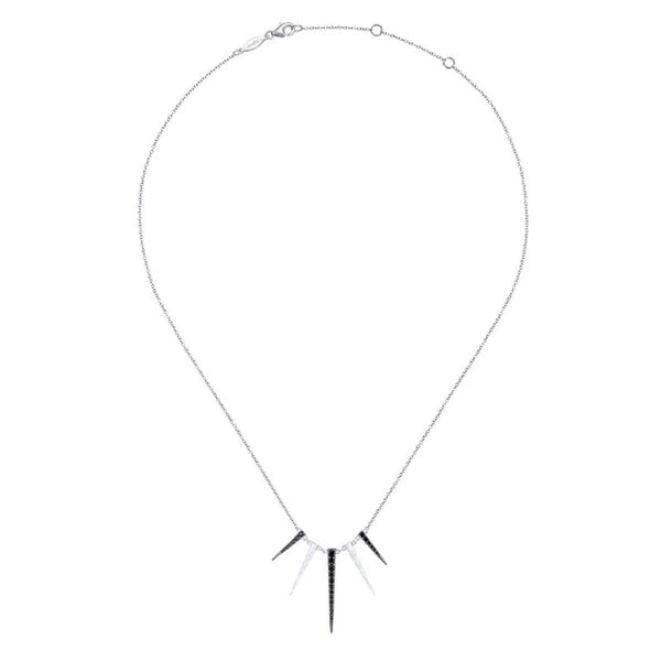 925 Sterling Silver Black Spinel Spike Fashion Necklace