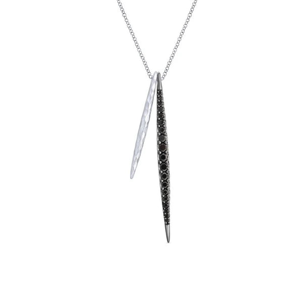 925 Sterling Silver Black Spinel Tapered Vertical Bar Fashion Necklace