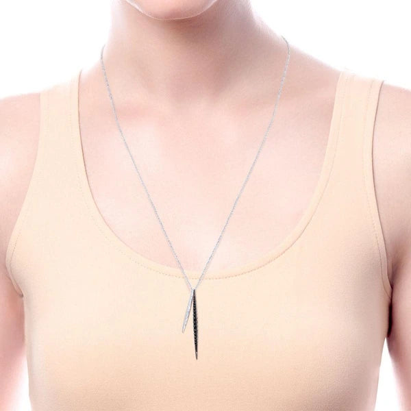 925 Sterling Silver Black Spinel Tapered Vertical Bar Fashion Necklace