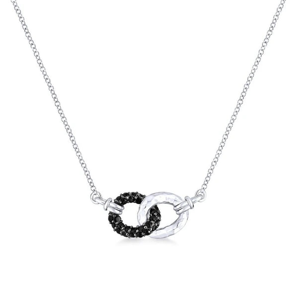 925 Sterling Silver and Black Spinel Interlocking Loops Fashion Necklace