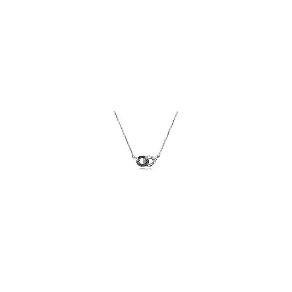 925 Sterling Silver and Black Spinel Interlocking Loops Fashion Necklace
