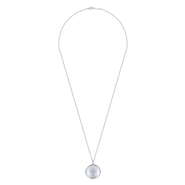 925 Sterling Silver Round White Sapphire Starburst Locket Necklace