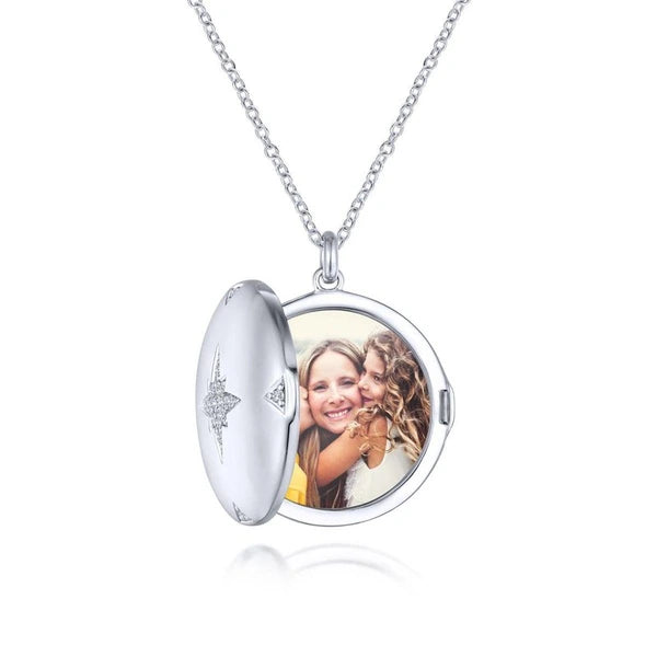 925 Sterling Silver Round White Sapphire Starburst Locket Necklace