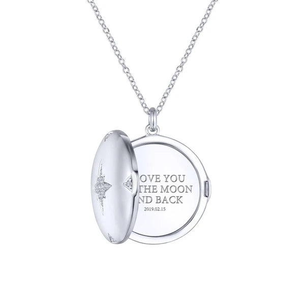 925 Sterling Silver Round White Sapphire Starburst Locket Necklace