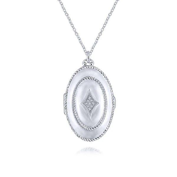 925 Sterling Silver White Sapphire Oval Locket Necklace