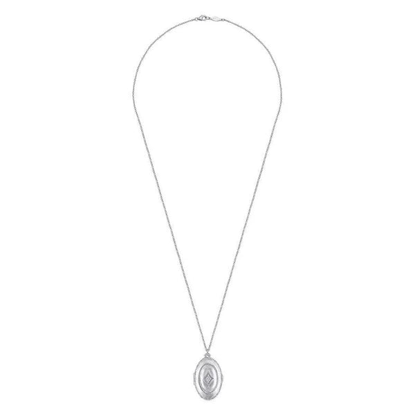 925 Sterling Silver White Sapphire Oval Locket Necklace