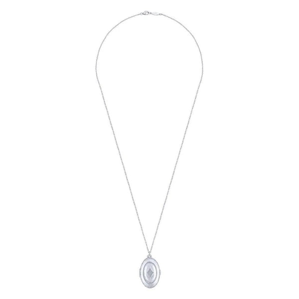 925 Sterling Silver White Sapphire Oval Locket Necklace