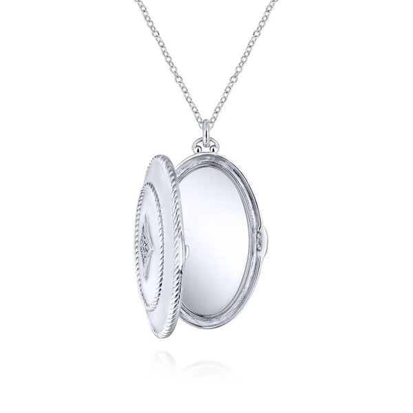 925 Sterling Silver White Sapphire Oval Locket Necklace