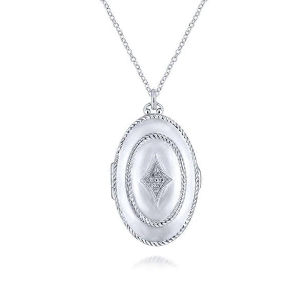 925 Sterling Silver White Sapphire Oval Locket Necklace