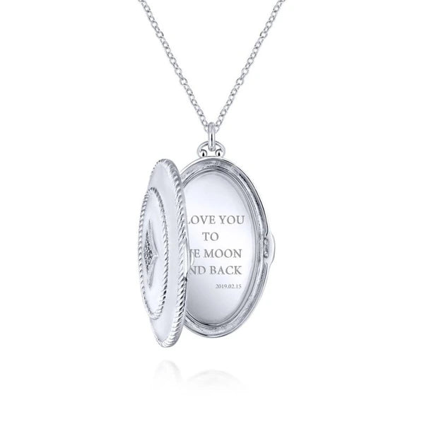 925 Sterling Silver White Sapphire Oval Locket Necklace