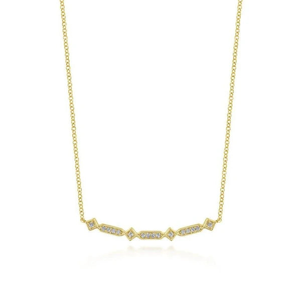14K Yellow Gold Curved Geometric Diamond Bar Necklace
