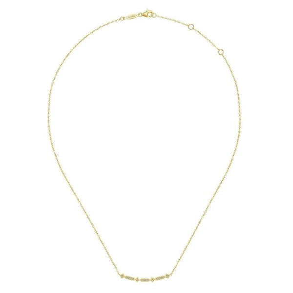 14K Yellow Gold Curved Geometric Diamond Bar Necklace