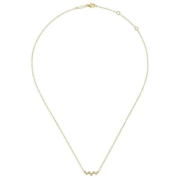 14K Yellow Gold Zig Zag Bubble Bar Necklace with Bezel Set Diamonds