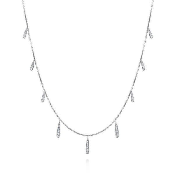 14K White Gold Dangling Diamond Station Necklace
