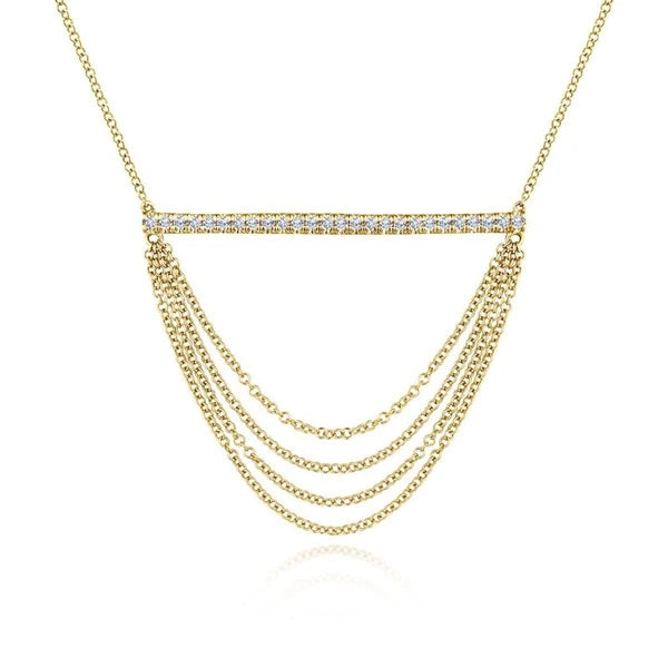 14K Yellow Gold Draped Chain PavÃ¢Ë†Å¡Ã‚Â© Diamond Bar Necklace