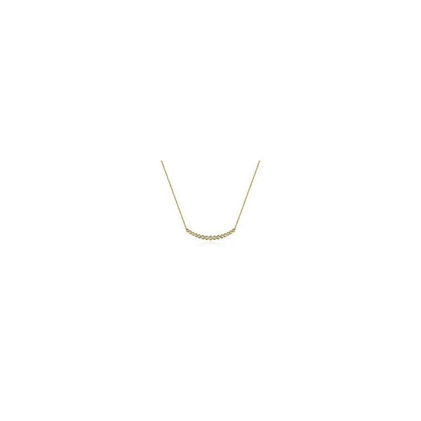 14K Yellow Gold Curved Bar Necklace with Bezel Set Round Diamonds
