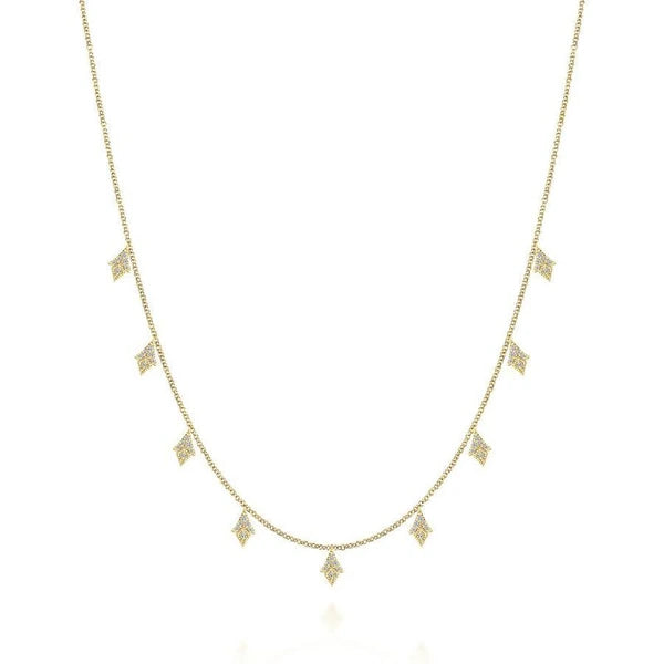 17.5inch 14K Yellow Gold Diamond Station Necklace