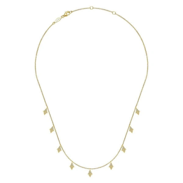 17.5inch 14K Yellow Gold Diamond Station Necklace