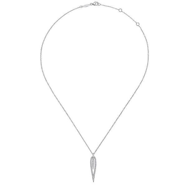 14K White Gold Open Teardrop Diamond Pendant Necklace