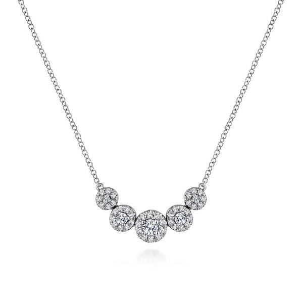 14K White Gold Round Diamond Halo Bar Necklace